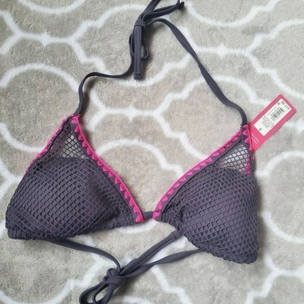 Triangle Bikini Swim Top Xhilaration Juniors Gray/Pink Crochet Size S